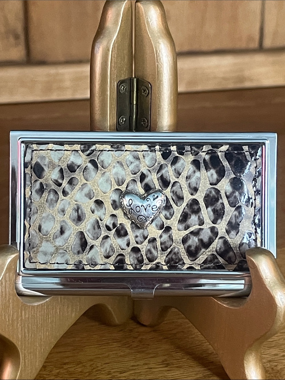 Stunning Vintage Brighton Snakeskin Business Card Holder & Compact Mirror.